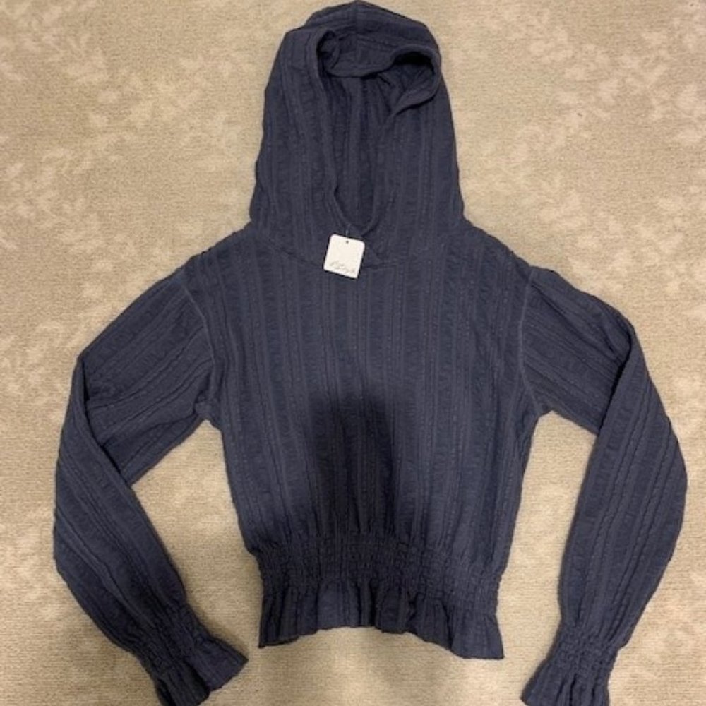 NWT FREE PEOPLE Birdie Hoodie Ruffle FP Beach Top  - Smoke Color - NEW!